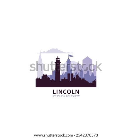 UK Lincoln logo with skyline, cityscape retro vector icon. United Kingdom, England abstract travel city facade, horizon logotype