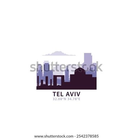 Tel Aviv logo with skyline, cityscape retro vector icon. Israel city horizon, facade, travel logotype