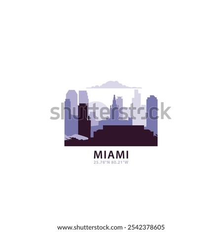 USA Miami logo with skyline, cityscape retro vector icon. United States of America, Florida city horizon, facade, travel logotype