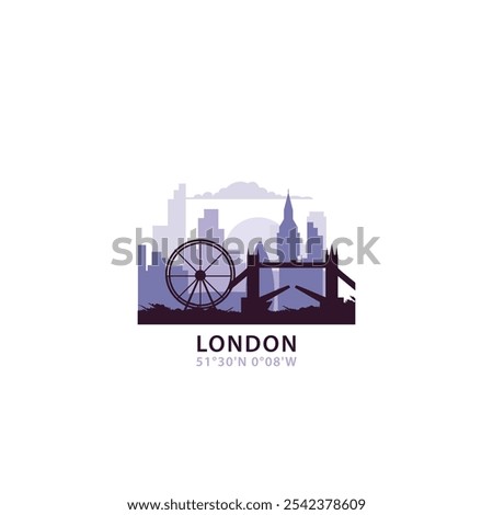 UK London logo with skyline, cityscape retro vector icon. United Kingdom, England travel city facade, horizon logotype