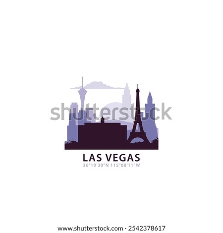 USA Las Vegas logo with skyline, cityscape retro vector icon. United States of America, Nevada city horizon, facade, travel logotype