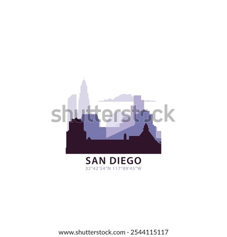 USA San Diego logo with skyline, cityscape retro vector icon. United States of America, California city horizon, facade, travel logotype