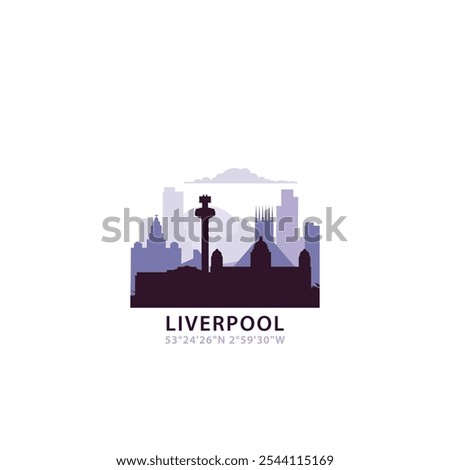 UK Liverpool logo with skyline, cityscape retro vector icon. United Kingdom, England abstract travel city facade, horizon logotype