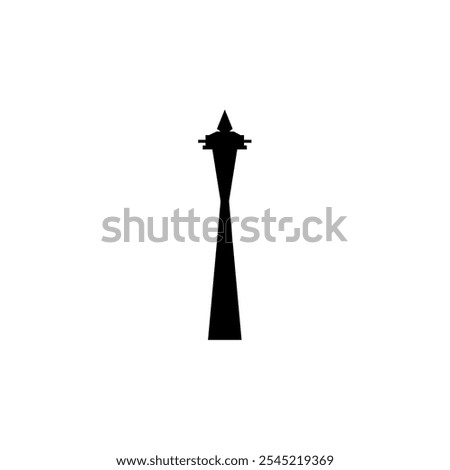 Tower vector icon. Isolated tv and radio broadcasting building clipart, black and white simple contour graphic for web, infographics