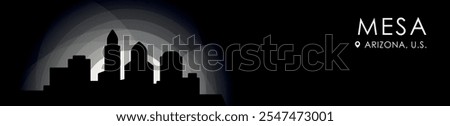 Vector Mesa, Arizona cityscape banner. Black and white placard USA state profile picture for header, footer