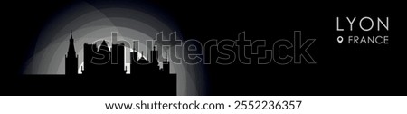 Vector Lyon, France cityscape banner. Black and white placard profile picture for header, footer