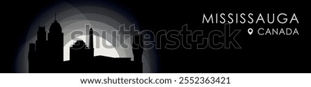 Vector Mississauga, Ontario Canada cityscape banner. Black and white placard profile picture for header, footer