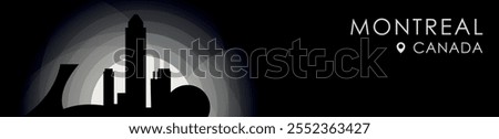 Vector Montreal, Quebec Canada cityscape banner. Black and white placard profile picture for header, footer