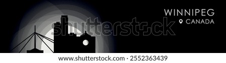 Vector Winnipeg, Canada Manitoba cityscape banner. Black and white placard profile picture for header, footer