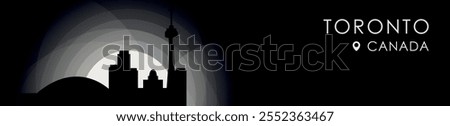 Vector Toronto, Canada Ontario cityscape banner. Black and white placard profile picture for header, footer