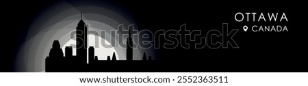 Vector Ottawa, Canada Ontario cityscape banner. Black and white placard profile picture for header, footer