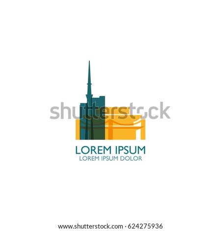 Japan capital city Canada Tokyo modern landscape skyline panorama vector logo flat blue icon