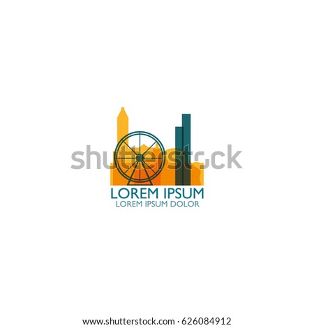 UK Great Britain Birmingham modern city panorama view landscape flat icon logo