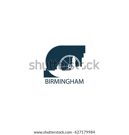 UK Great Britain Birmingham city panorama view landscape flat negative color vector icon logo