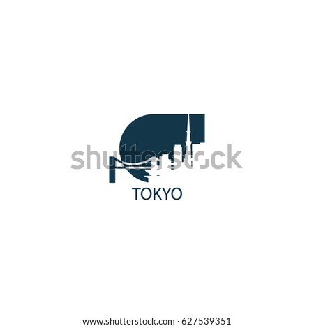 Japan capital city Tokyo landscape skyline panorama vector logo negative icon