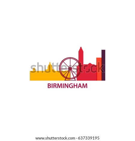 UK Great Britain Birmingham city panorama view landscape flat modern vector banner illustration