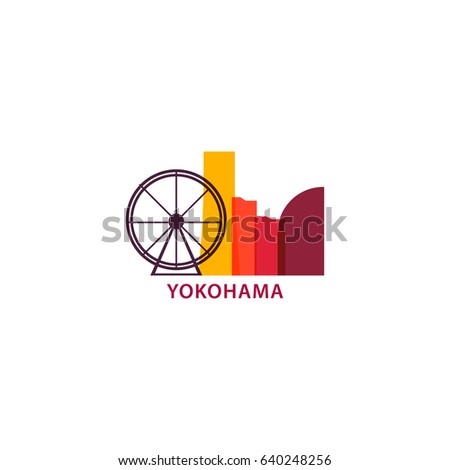 Japan Yokohama city modern skyline landmark panorama shape vector logo banner