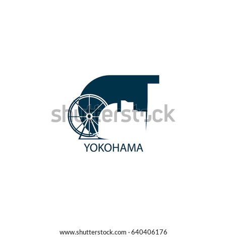 Japan Yokohama city modern skyline landmark panorama shape vector logo icon