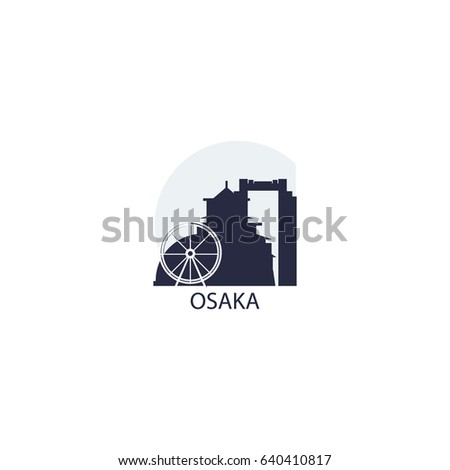 Japan Osaka city modern panorama silhouette shape vector logo icon