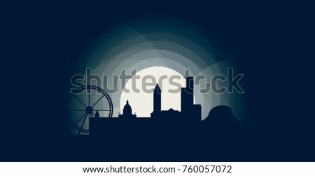 UK Great Britain Birmingham blue night moon sunset city panorama landscape skyline flat icon logo