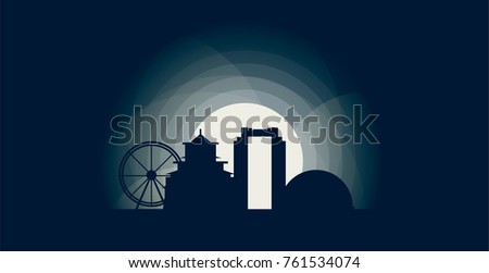 Japan Osaka blue night moon sunset city panorama landscape horizon buildings skyline flat icon logo