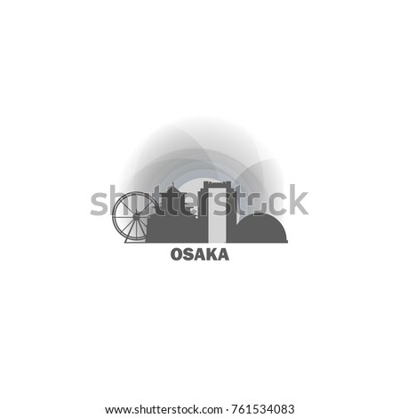 Japan Osaka black white sunrise sunset city panorama landscape horizon buildings skyline flat icon logo