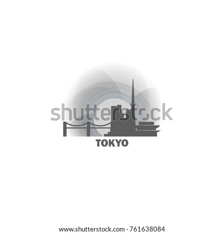Japan capital Tokyo black white sunrise sunset city panorama landscape horizon buildings skyline flat icon logo