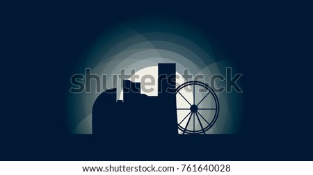 Japan Yokohama blue night moon sunset city panorama landscape horizon buildings skyline flat icon logo