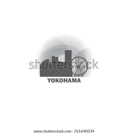 Japan Yokohama black white sunrise sunset city panorama landscape horizon buildings skyline flat icon logo
