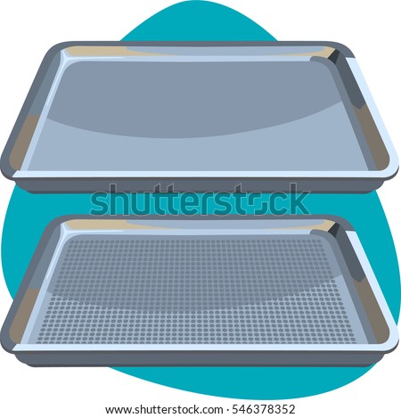 Aluminum perforated bun sheet pan. Tool for baking pastry, cookies, cakes and other food in oven. Isolated. On aquamarine background. Сток-фото © 
