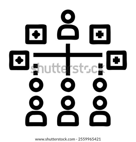 Team Structure and Network Representation with Plus Icons
