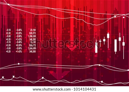 Economic crisis on red background.  Vector illustration of  recession in economy.