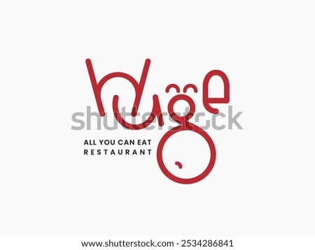 logo with the word huge showing a happy face and a stomach expanding from being full, which is suitable for use as a logo for an all you can eat restaurant.