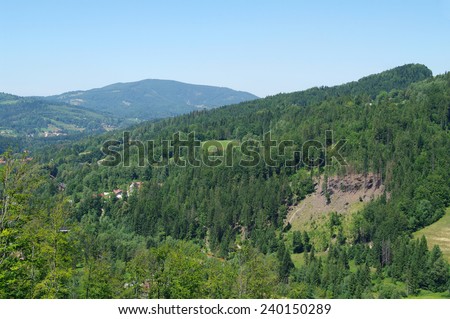 WISLA, SOUTH POLAND - July 24, 2013 Natural forests on tops in Wisla Malinka. Is a town in Cieszyn County, Silesian Voivodeship, near the border with Czech Republic.