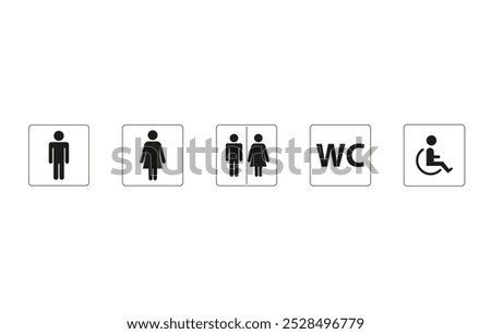 Toilet icons set, man and woman symbol, toilet signs, WC toilet icons.Public restroom signs.Vector illustration	
