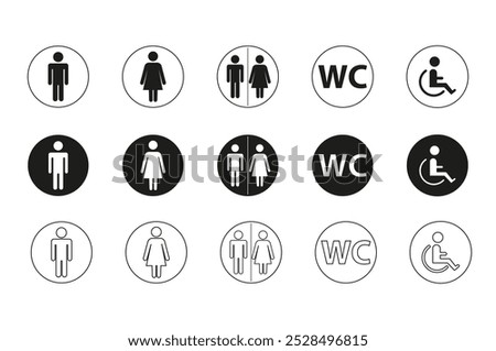 Toilet icons set, man and woman symbol, toilet signs, WC toilet icons.Public restroom signs.Vector illustration	