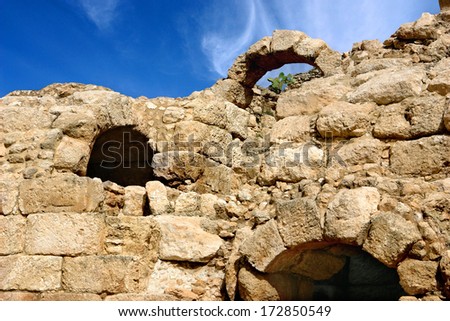 tour israel,  history, ruins, ancient Roman amphitheater hot day