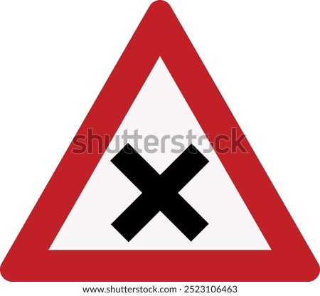 illustration of triangle warning sign for intersection.