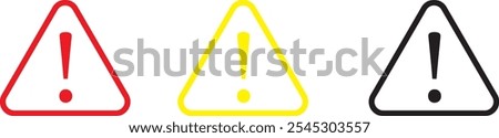 Attention Icon Set. Danger Caution or Alert Risk Warning Vector Symbol in a black filled and outlined style. Safety Notice Sign.