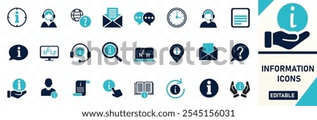 Information icon icons set Containing info, help, inform, support, news, Solid flat vector icon collection