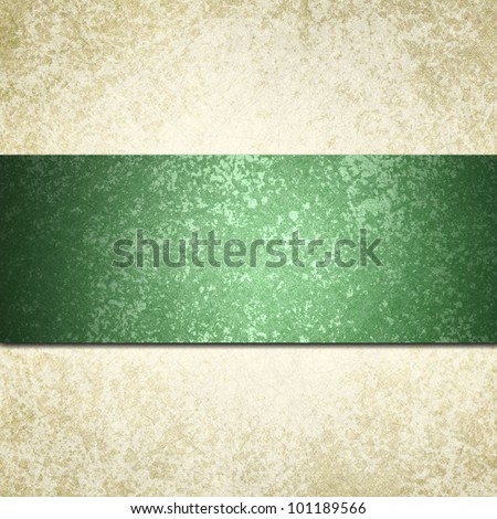 white background with green ribbon or stripe and vintage grunge background texture, white paper and green background for Christmas card invitation or elegant brochure template design of old paper look