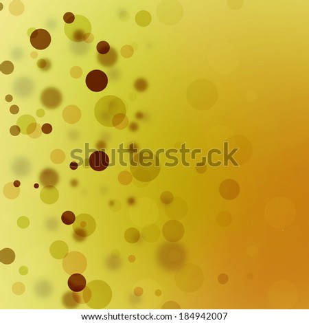 Beautiful web design bokeh background with layers of random fun circles in yellow and brown. Festive party background bubble shapes falling from sky. Warm orange and gold brochure graphic art design.
