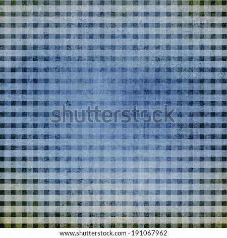 faded vintage blue and gray checkered background, worn shabby chic line design element on distressed old texture with stained darker blue center spot