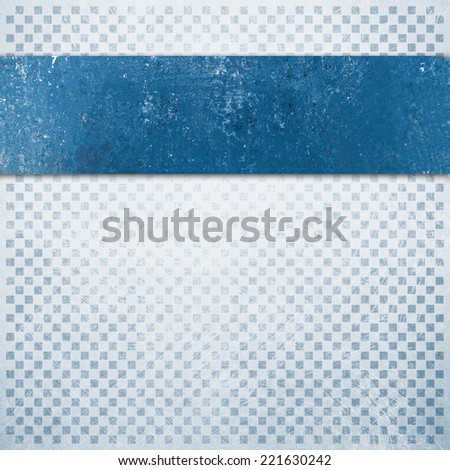 abstract blue and white background with faint detailed checkerboard pattern of small squares in graphic design element, faded and distressed vintage texture, vintage blue ribbon or stripe layer