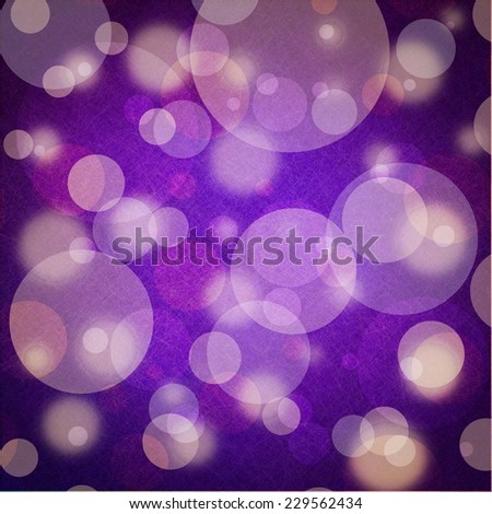 dark purple background with white bokeh lights or bubbles floating in sky on rough distressed texture with vignette border