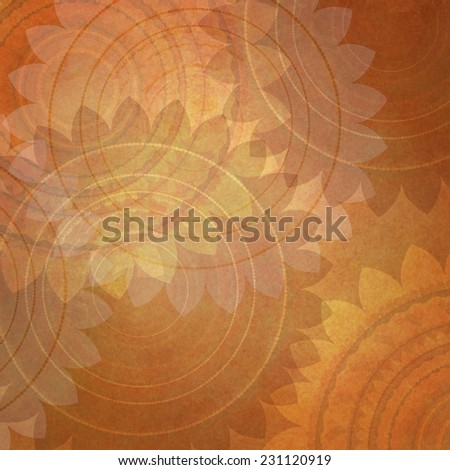 fancy orange background pattern with flower design elements, layers of round seal pattern shapes on vintage background paper, orange yellow sunflower wallpaper