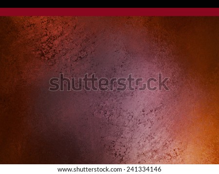 marbled purple red and black background with grunge texture and orange sunny spot. Black and red striped header border template. Web template design.