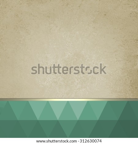 abstract background layout with low poly blue green triangles and thin gold ribbon, old white paper with low-poly triangular footer for website design or graphic art projects