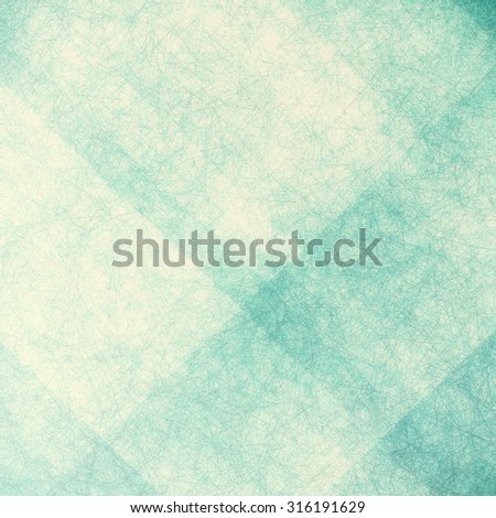 yellowed old faded blue green background with white angled blocks and stripes in abstract pattern with vintage scratch texture design and faint detailed brush strokes