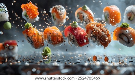 Similar – Image, Stock Photo Delicious Sushi Plates in Restaurant